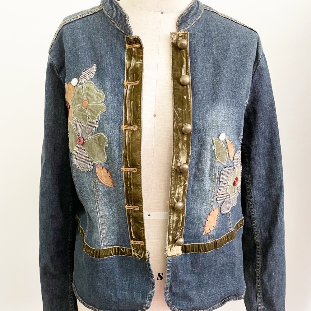 Denim jacket, embellished jean jacket, West Palm, velvet trim denim - Picture 2 of 8